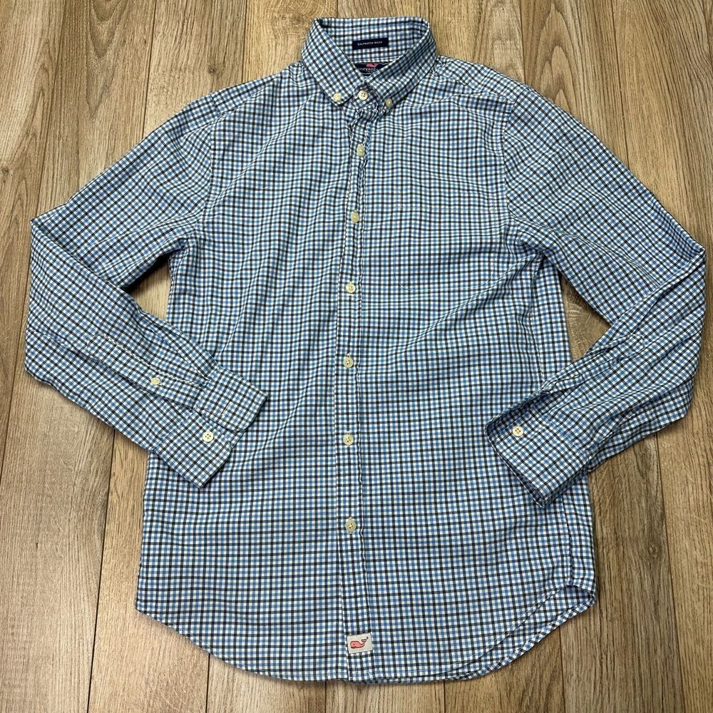 vineyard vines saltwater wash shirt mens xs slim fit murray blue check*